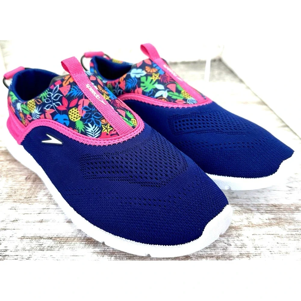 Speedo Aqua Skimmer Water‎ Shoes Junior Girls' Sz Large 4-5 Purple Floral